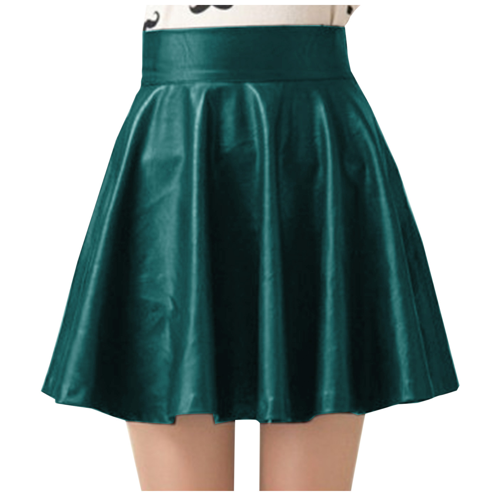 Odeerbi Teen Girls Leather Pleated Skirt Kids Casual Spring Summer Solid Color High Waist Skirt Green